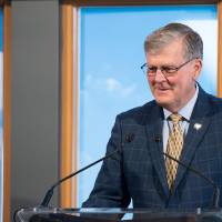 President Thomas J. Haas speaking at the Lynn M. Blue Connection Naming Ceremony